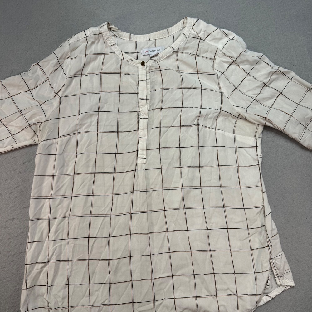 Liz Claiborne Women's Plaid Button‑Up Shirt Blouse‎ Top Long Sleeve Size L